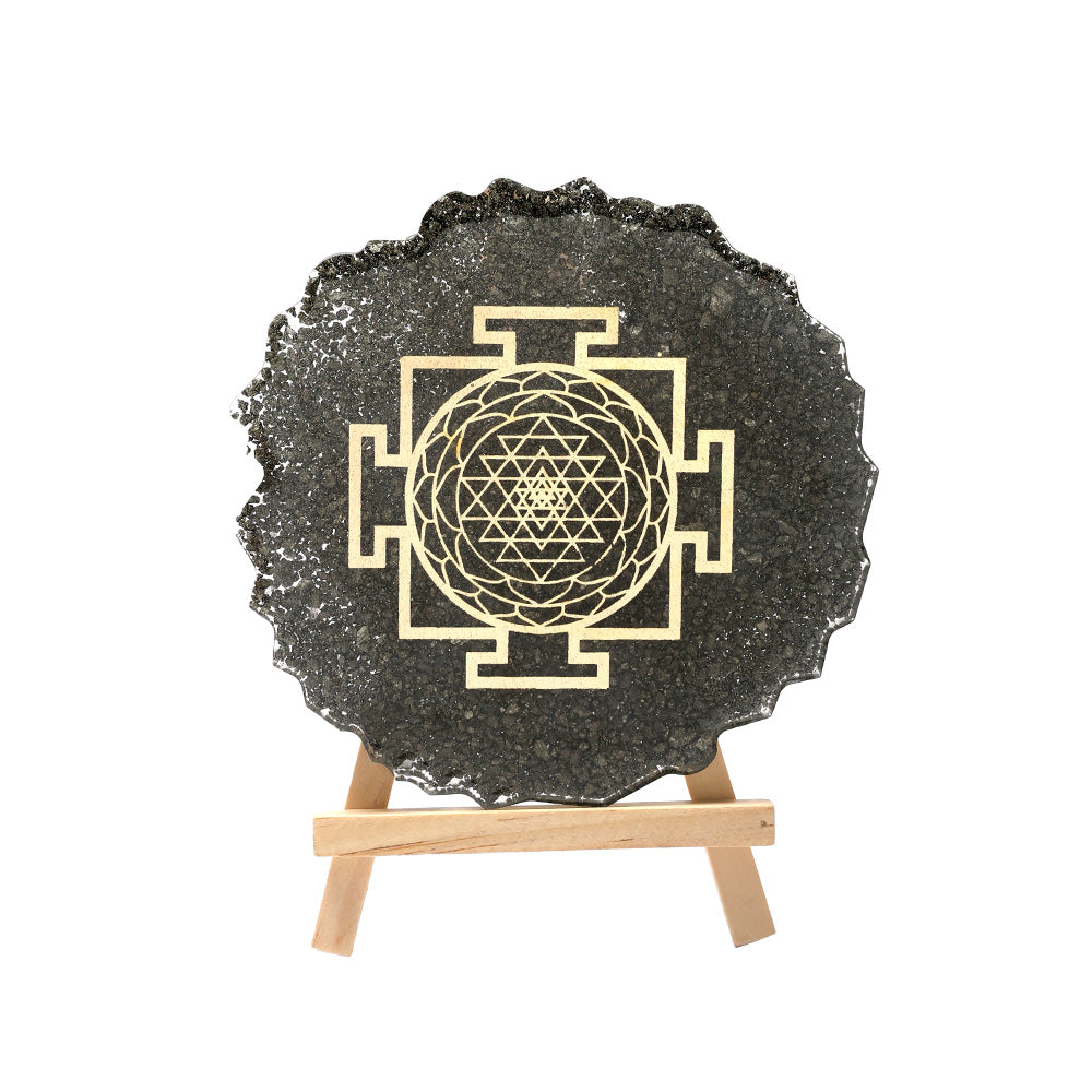 Pyrite Shree Yantra Frame Stand Spiritual Prosperity Tool