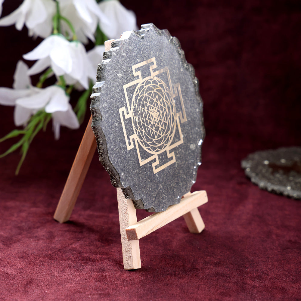 Pyrite Shree Yantra Frame Stand Spiritual Prosperity Tool