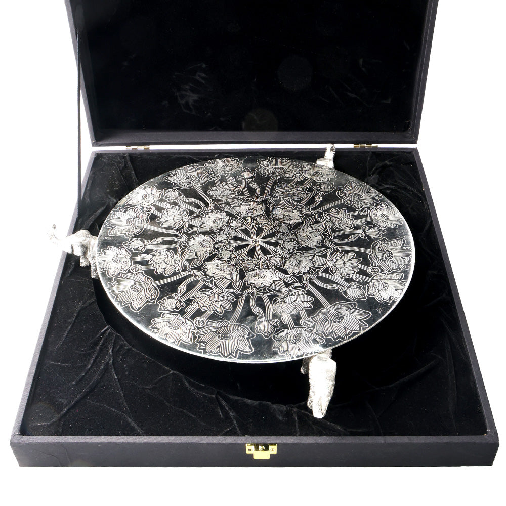 Silver Elephant Platter – Decorative Serving & Pooja Tray Spiritual Use