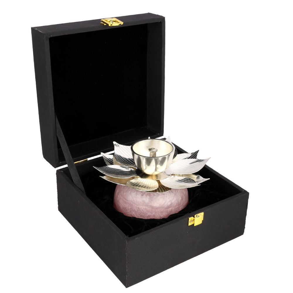 Lotus Silver Plated Oil Diya Lamp – Decorative Pooja Use