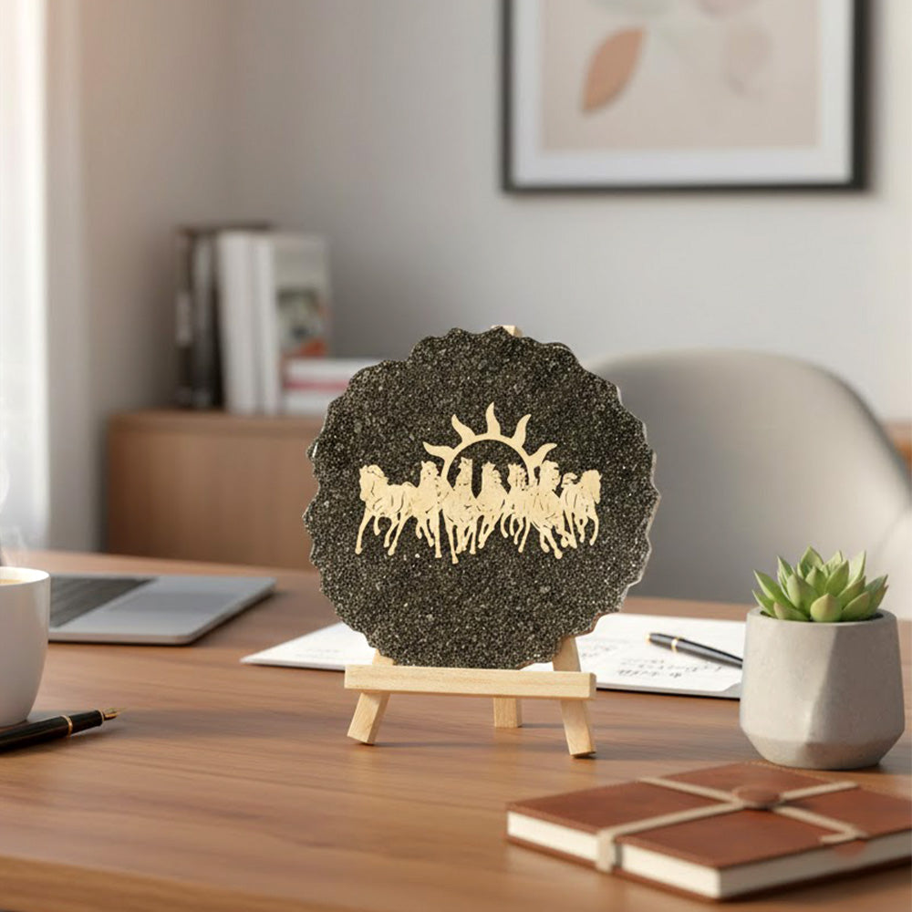 Pyrite 7 Horse Frame Stand Decorative Spiritual Piece