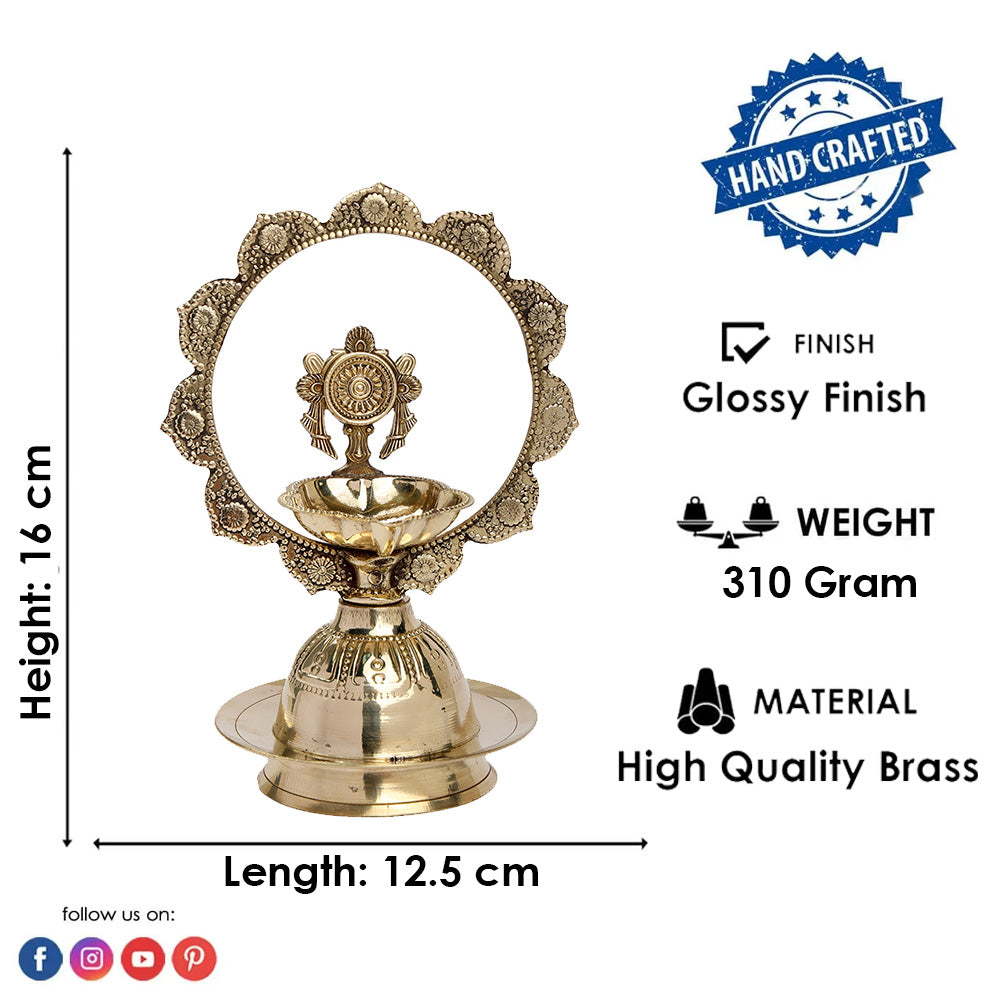 Brass Mor Kiran Chakra & Shankh Diya Pair 6.2 Inch