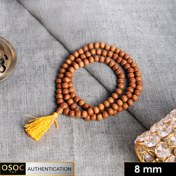 Certified 8mm 100% Original Authentic Mysore White Sandalwood (Chandan) thread Jap Mala