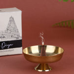 1-inch brass dhoop/candle stand, compact and sturdy design used for holding dhoop cones or candles during pooja and spiritual rituals. 
India’s Largest Pooja Accessories Brand – www.satvikstore.in 