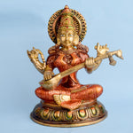 10.2 Inch Beautiful Brass Saraswati Idol | Saraswati Mata Murti Brass Statue featuring intricate detailing, perfect for spiritual home decor, temple worship, and devotional gifting. India’s Largest Brass Idols Brand - www.satvikstore.in
