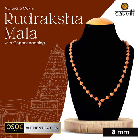 100% Original & Certified 5 Mukhi Face Natural Rudraksha Mala with Copper Capping
