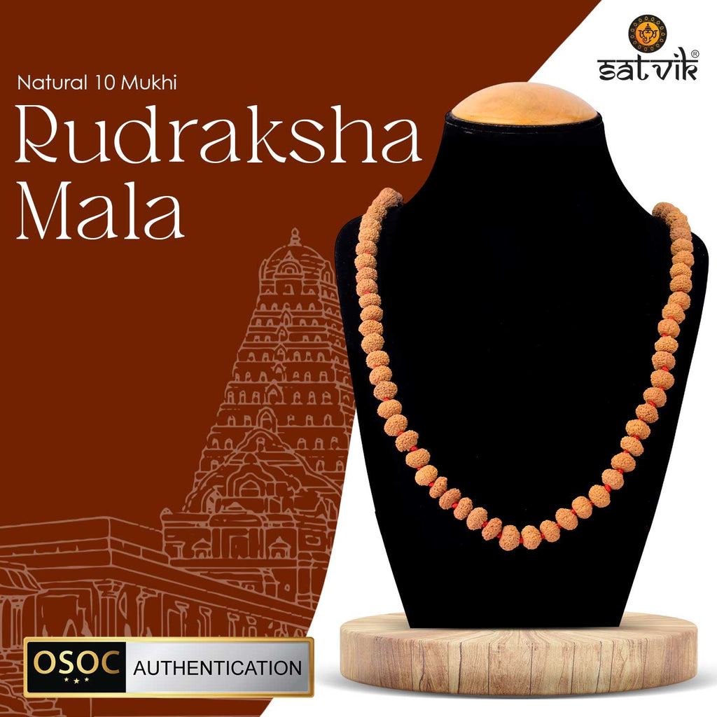 Original 10 Mukhi Rudraksha Mala with 108 Beads for Meditation and Divine Protection. India’s Largest Pooja Accessories Brand - www.satvikstore.in 