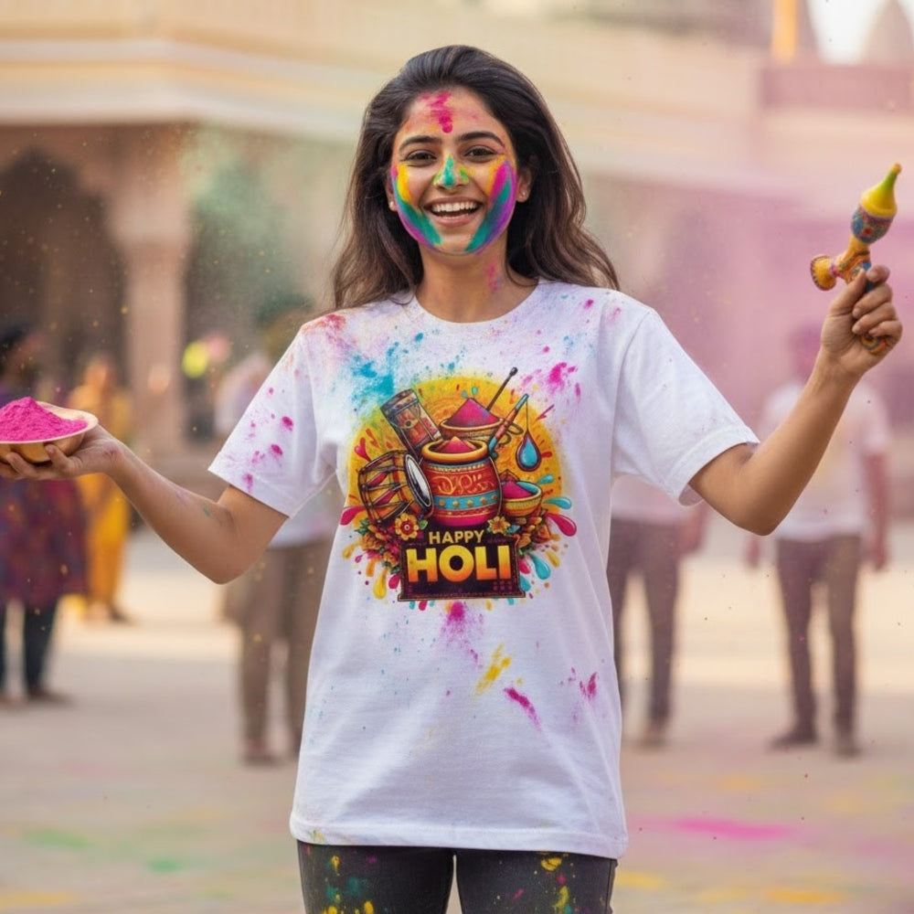 Holi Tshirt Printed Round Neck Tshirt for Men/Women Design-2