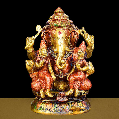 12.8-inch Lord Ganesha brass statue with Riddhi Siddhi, symbolizing prosperity, wisdom, and success, ideal for home temples and gifting. India’s Largest Brass Idols Brand - www.satvikstore.in
