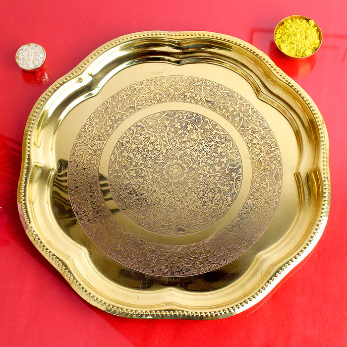 12 Inch Brass Decorative Engraved Aarti Puja Thali with Traditional Design for Hindu Rituals and Festive Ceremonies India’s Largest Pooja Accessories Brand – www.satvikstore.in