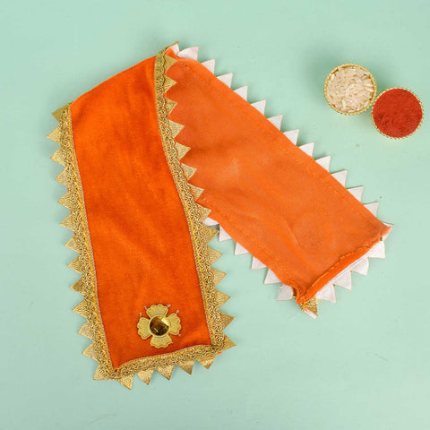 15-inch orange spiritual Angvastra Patka Dupatta, ideal for religious rituals, temple visits, and traditional ceremonies, made from soft fabric. India’s Largest Pooja Accessories Brand – www.satvikstore.in