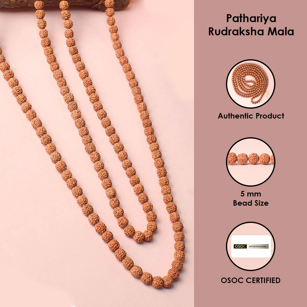 5 Mukhi Pathariya Rudraksh Mala 5mm Certified