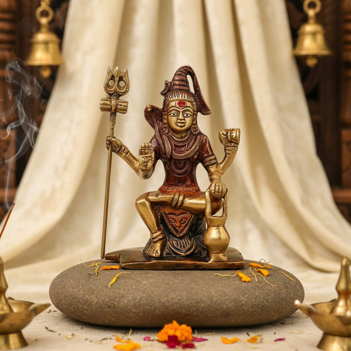  Inch Brass Shiv Ji/Bholenath Idol intricately handcrafted, symbolizing Lord Shiva’s divine presence and blessings—ideal for worship, home decor, and spiritual purposes. No.1 Brass Idol Store www.satvikstore.in