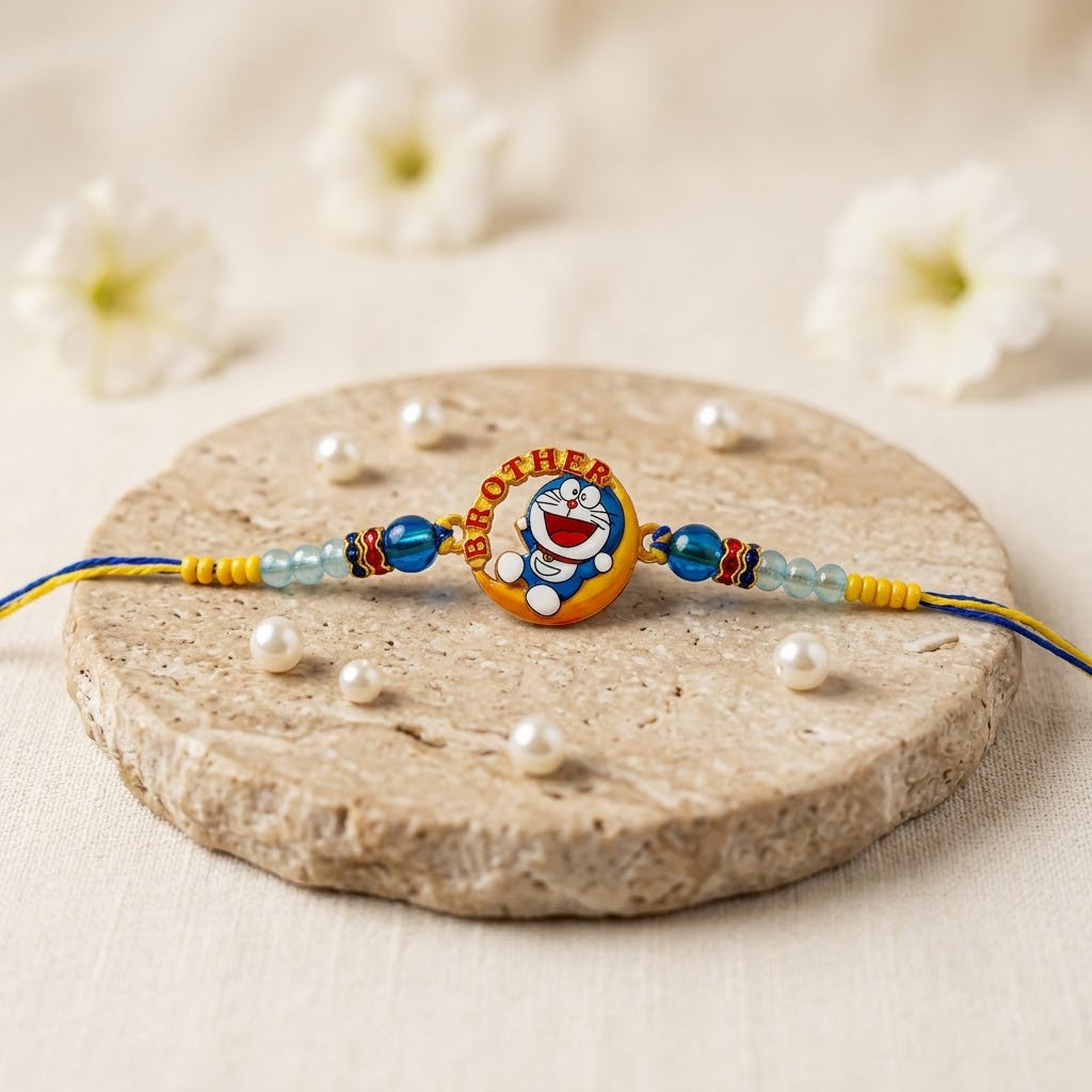 Playful Doraemon Moon BROTHER Sign Kids Rakhi