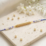 Premium Gold Rhinestone Bar Pearl Accent Designer Rakhi
