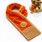 Premium Designer Orange Velvet Ganpati Idol Patka