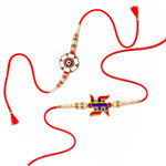 Auspicious Swastik and Enamel Evil Eye Designer Rakhi (Set of 2)
