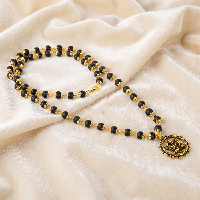 Gold Plating Capping Karungali Mala with Hanuman Pendant
