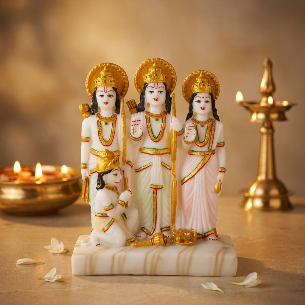 Premium White Marble Dust Ram Darbar Idol Statue