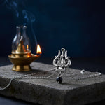 Silver Plated Trishul Pendant with Mahakal Engraving with karungali Bead
