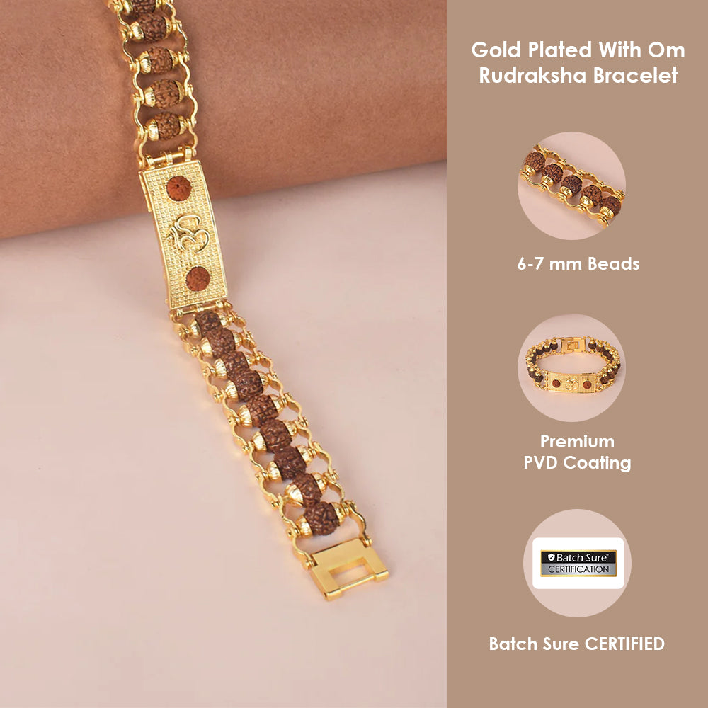 PVD Gold Platted Rudraksha Bracelet with Om
