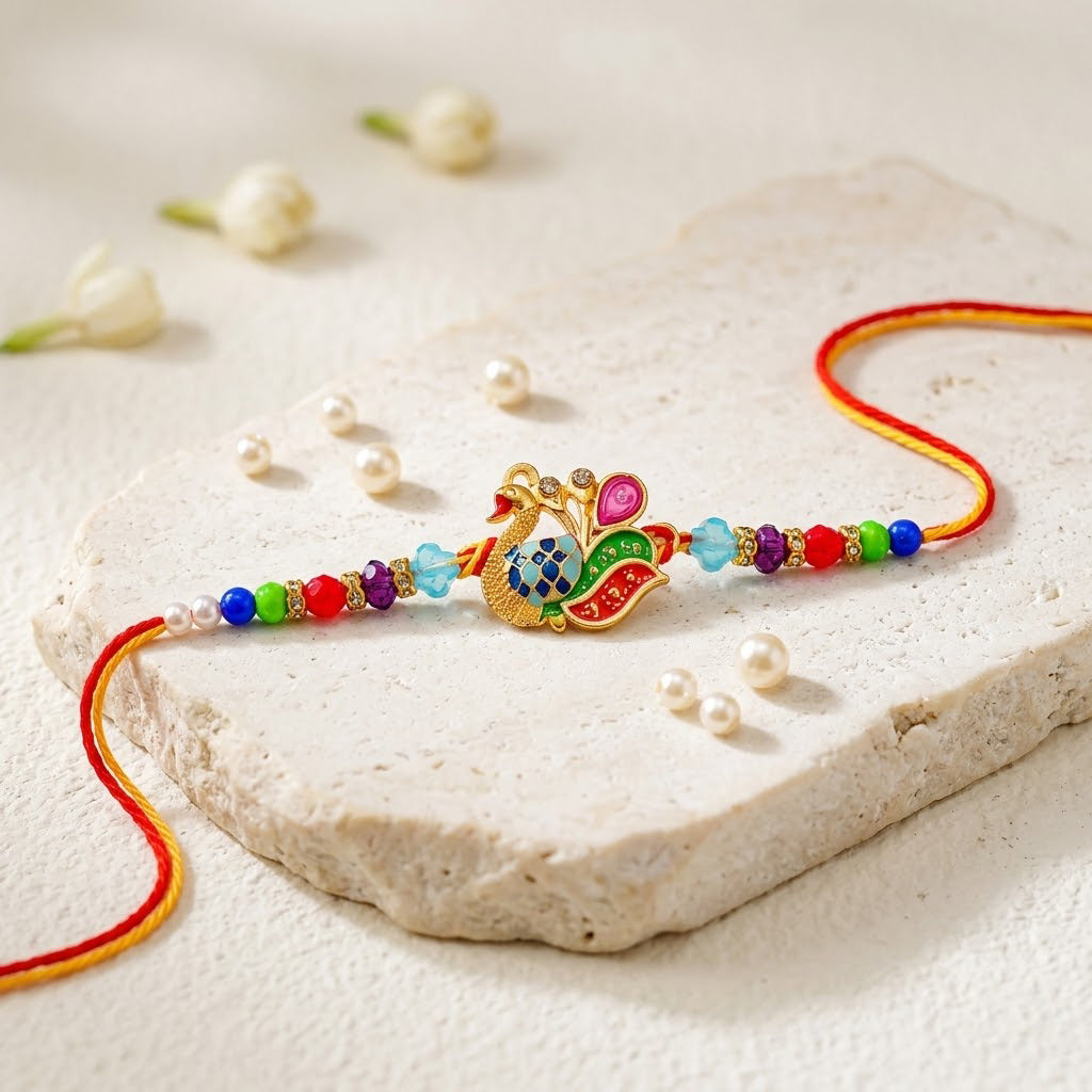 Traditional Colorful Peacock Charm Designer Rakhi