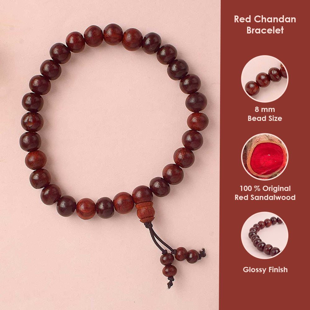 Original 8mm Red Chandan Bracelet for Strength & Spiritual Balance