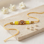 Bright Yellow Beaded Square Floral Kundan Medallion Rakhi