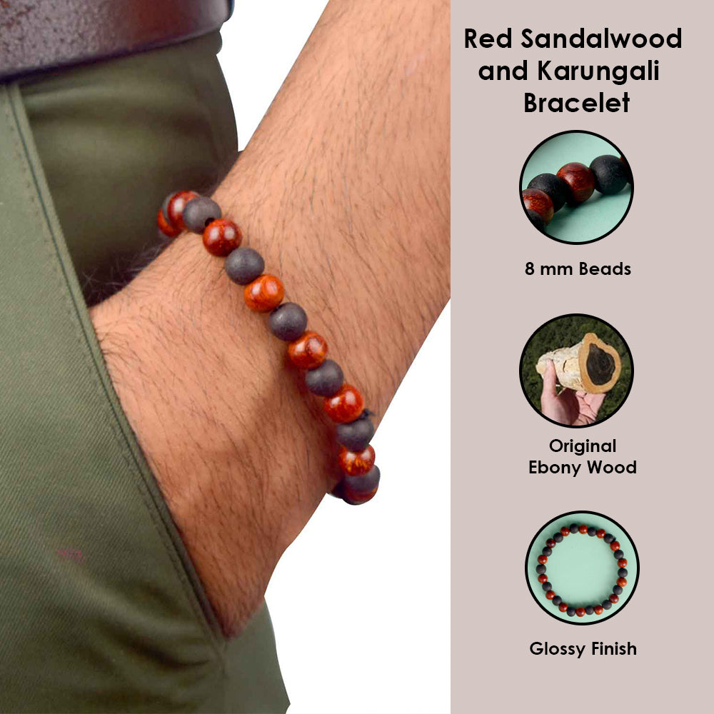 Govt. Certified 8mm Red Sandalwood and Karungali Bracelet
