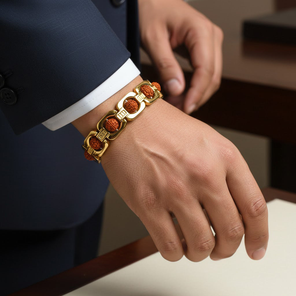 Gold Plated Rudraksha Bead Bracelet Premium Spiritual Wear