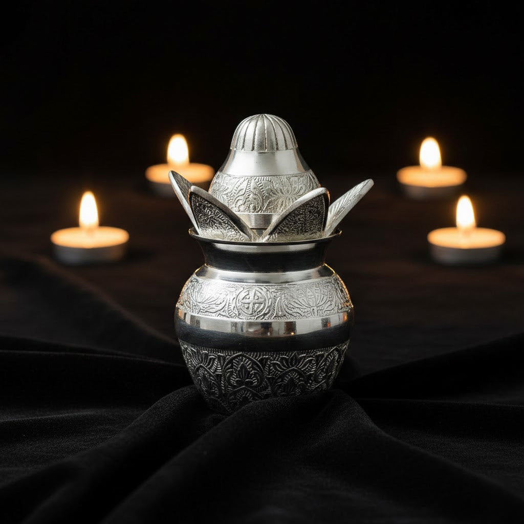 Silver Plated Pooja Kalash – Elegant Spiritual Ceremony Decor