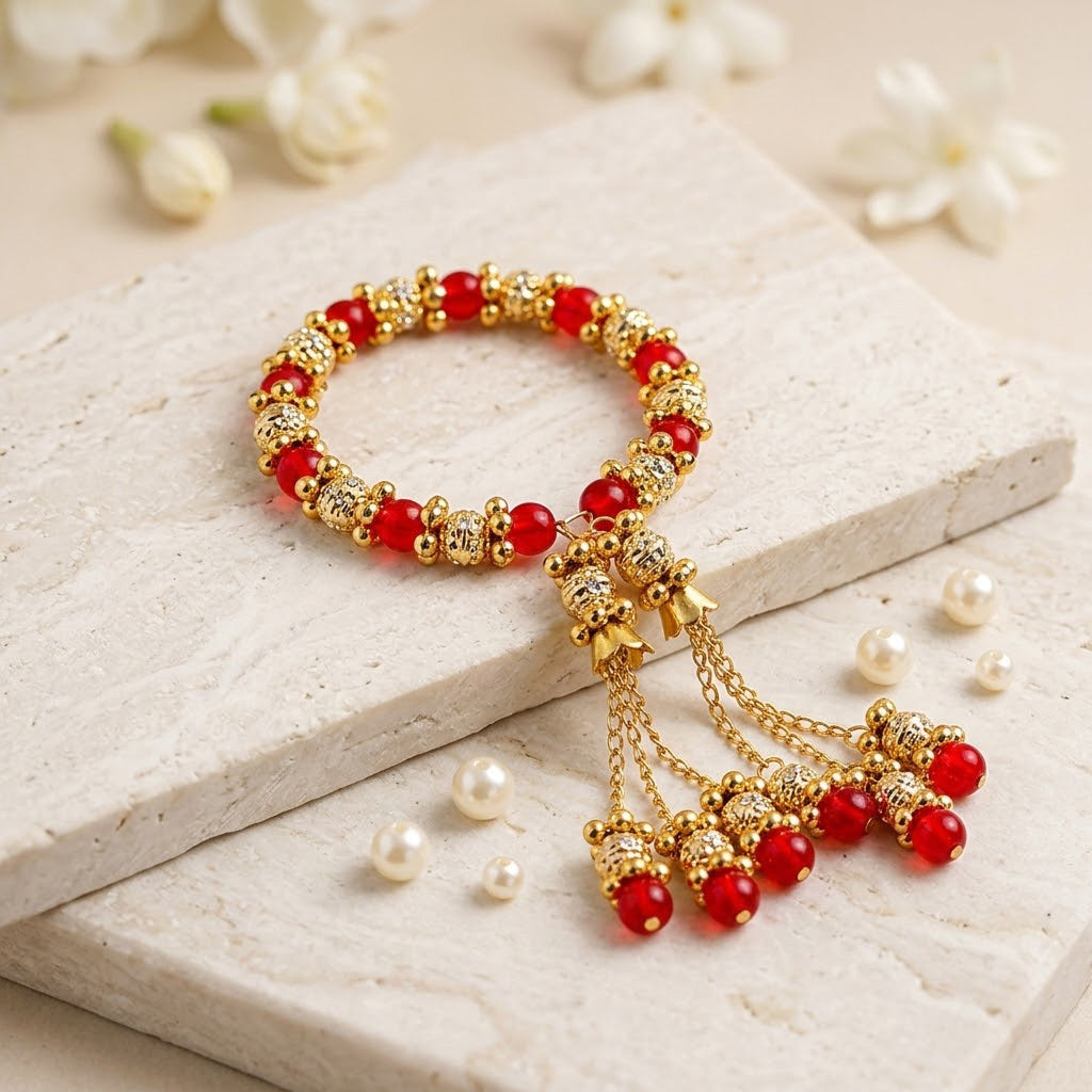 Elegant Red Beaded Lumba Rakhi