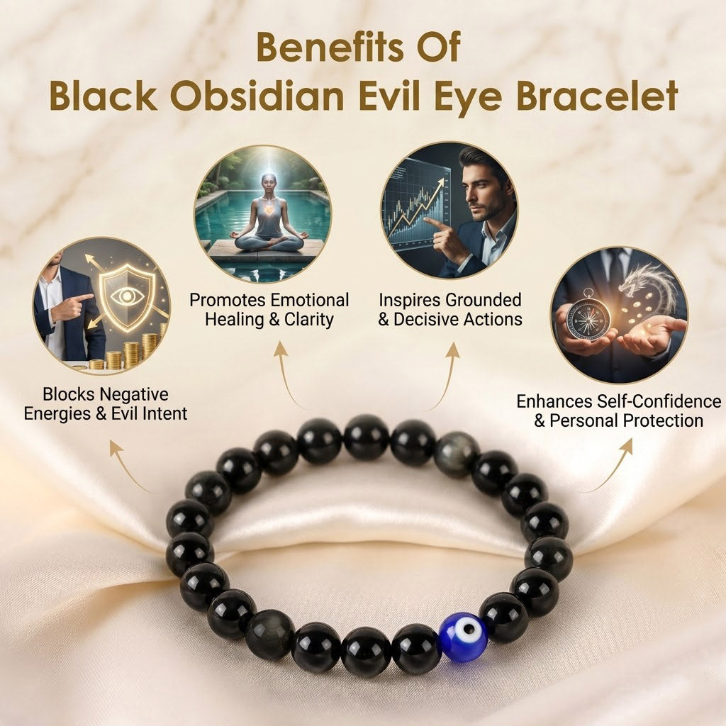 Black Obsidian Evil Eye Bracelet Spiritual Protection Wear