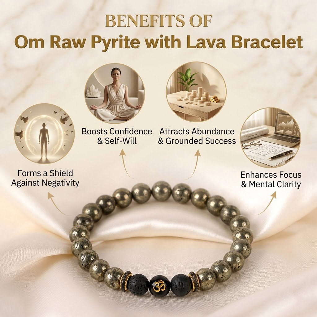 Om Raw Pyrite with Lava Bracelet Spiritual Healing Wear