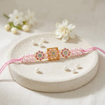 Pink Pearl Double Line Floral Meenakari Designer Rakhi