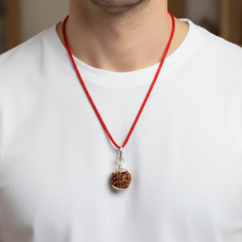 5 Mukhi Rudraksha Pendant with Silver Cap (with Hook)