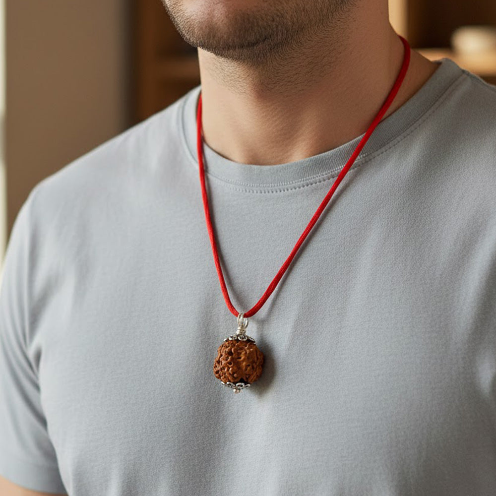 5 Mukhi Rudraksha Pendant with Design Silver Cap