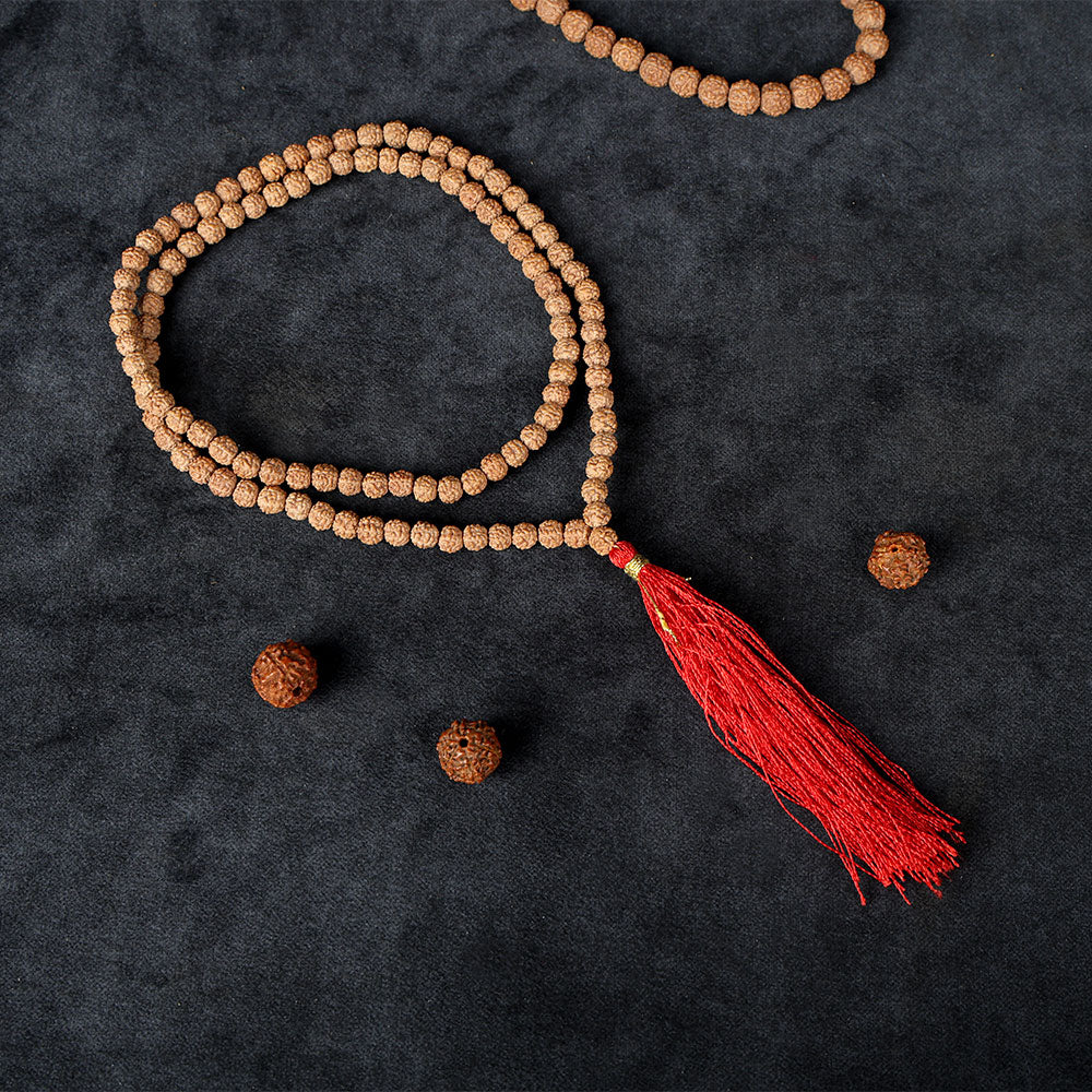 5 Mukhi Pathariya Rudraksh Mala 108 Beads 8mm