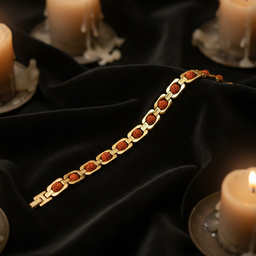 Gold Plated Rudraksha Bead Bracelet Premium Spiritual Wear