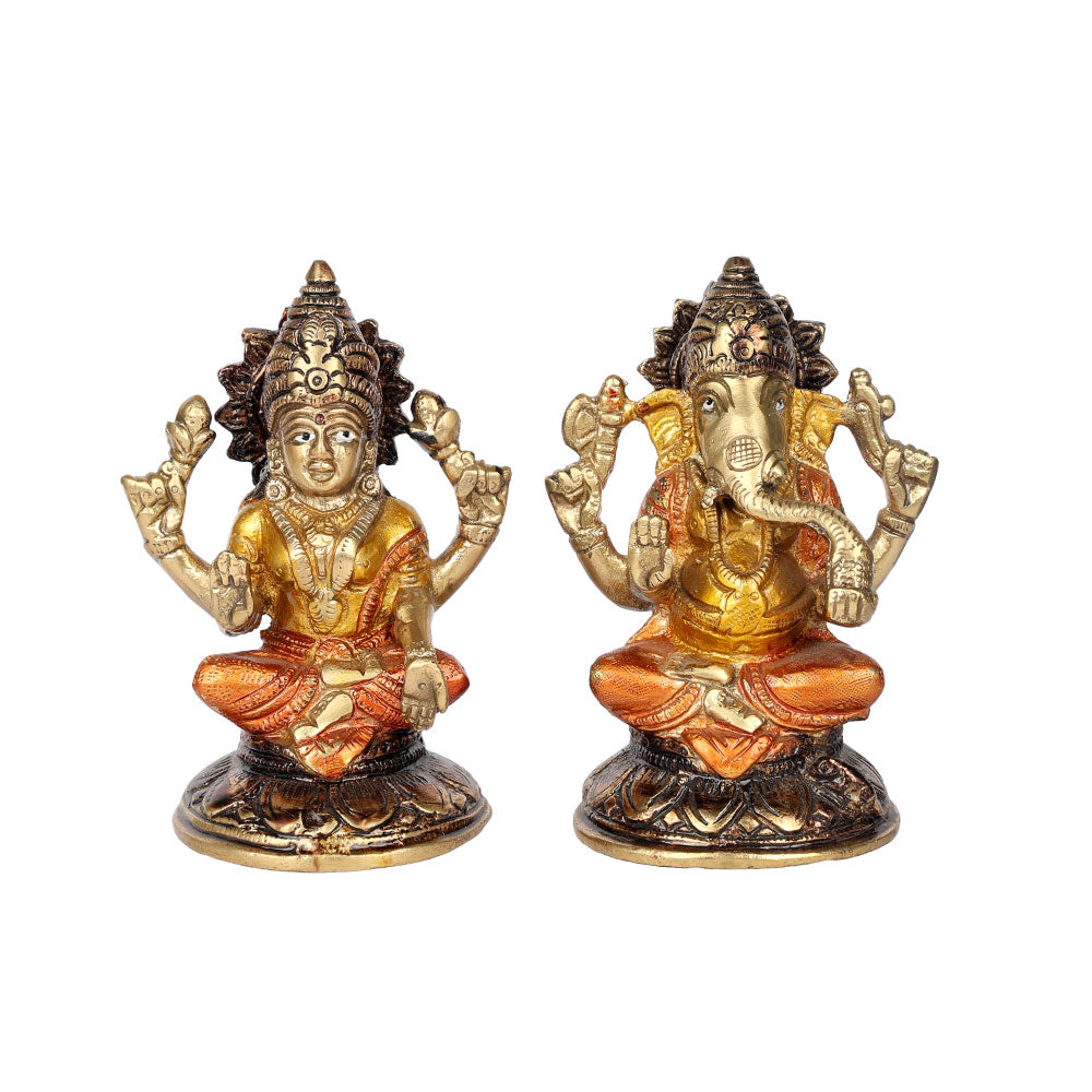 5 Inch Brass Laxmi Ganesha Pair Idol