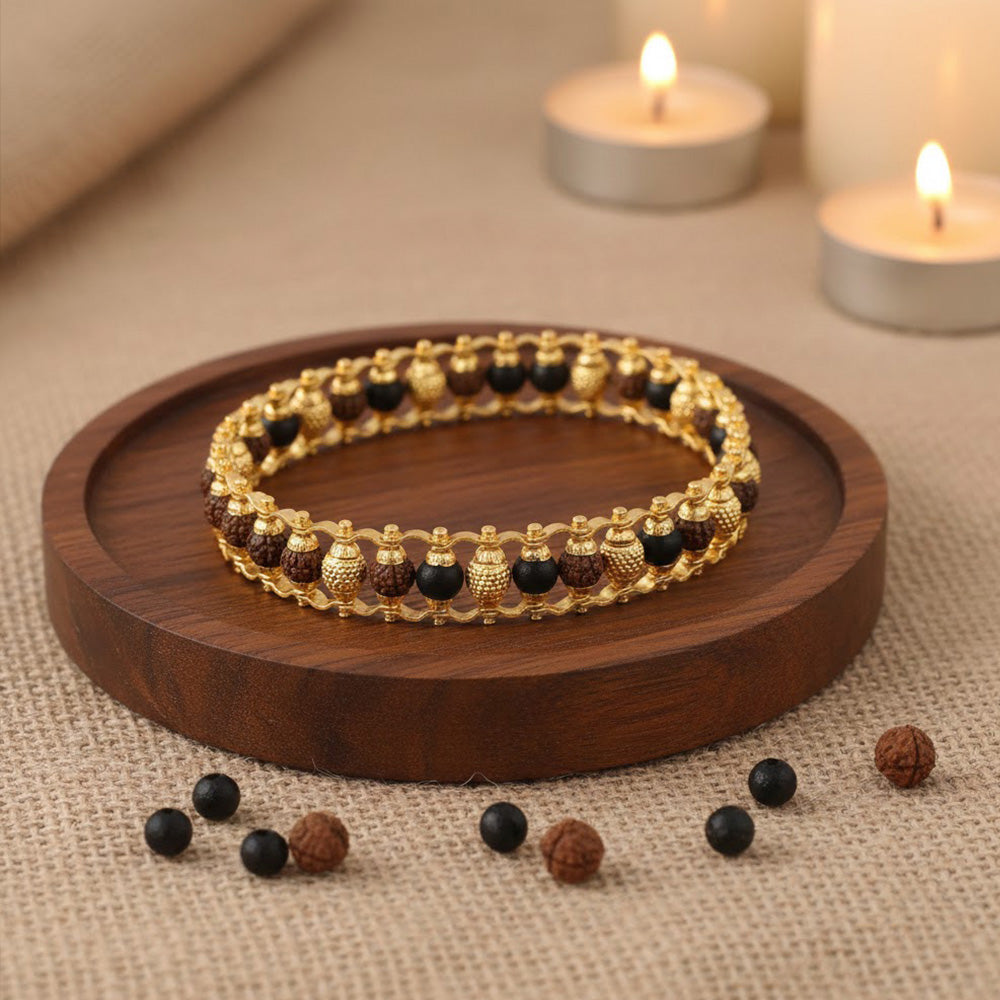 PVD Gold Plated Rudraksha & Karungali Bracelet for strength, positivity and spiritual energy. India’s Largest Pooja Accessories Brand - www.satvikstore.in