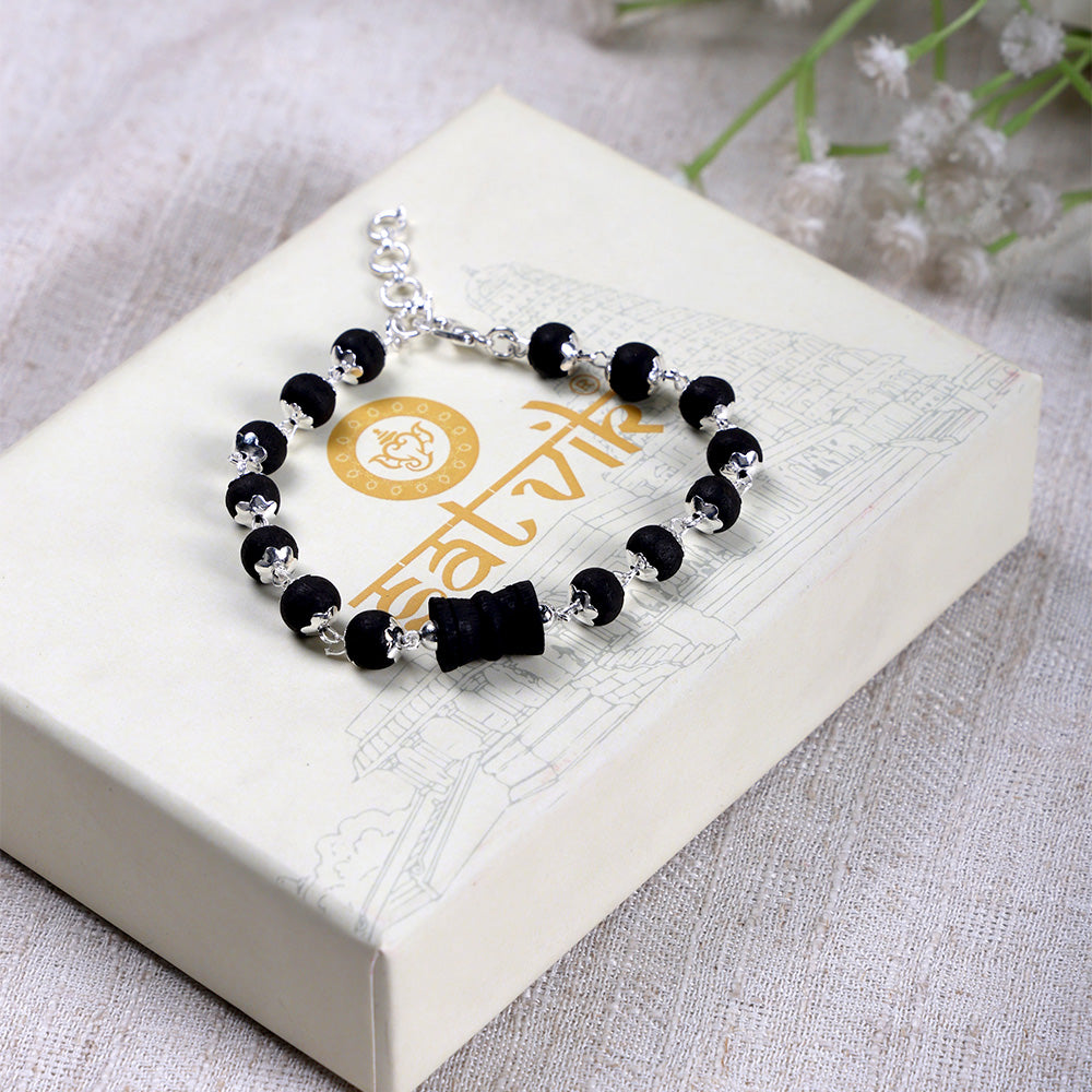 8mm Silver Plated Karungali Damru Bracelet Govt Certified