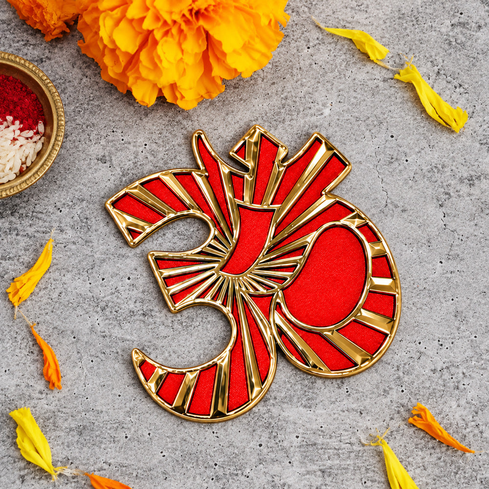 Gold & Red Embossed Om Symbol Door and Wall Sticker