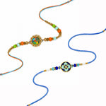 Royal Blue Lotus Peacock Meenakari Rakhi (Set of 2)
