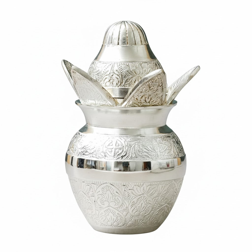 Silver Plated Pooja Kalash – Elegant Spiritual Ceremony Decor