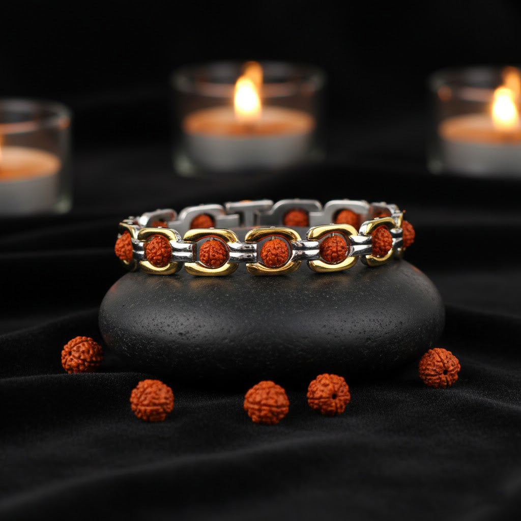 SQ Rudraksha Two Tone Bracelet – Gold & Silver Spiritual Wear