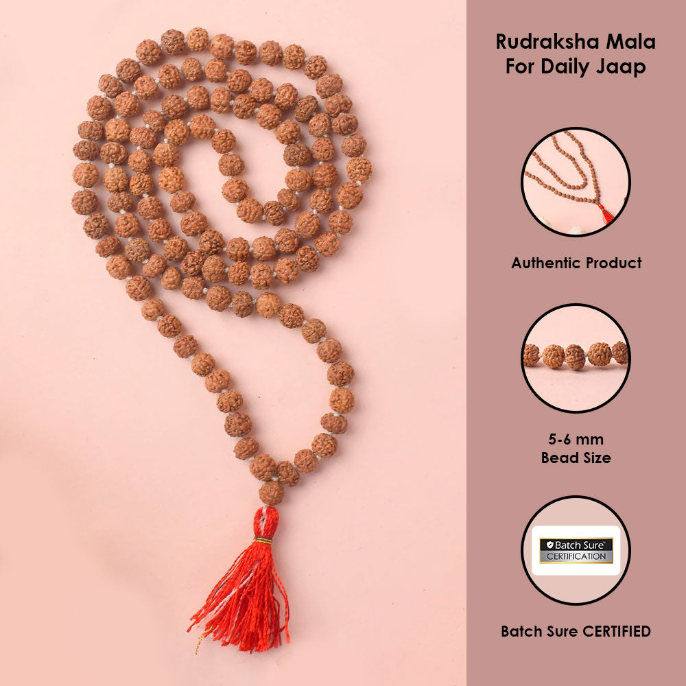 5 Mukhi Rudraksha Mala 5-6mm for Daily Jaap