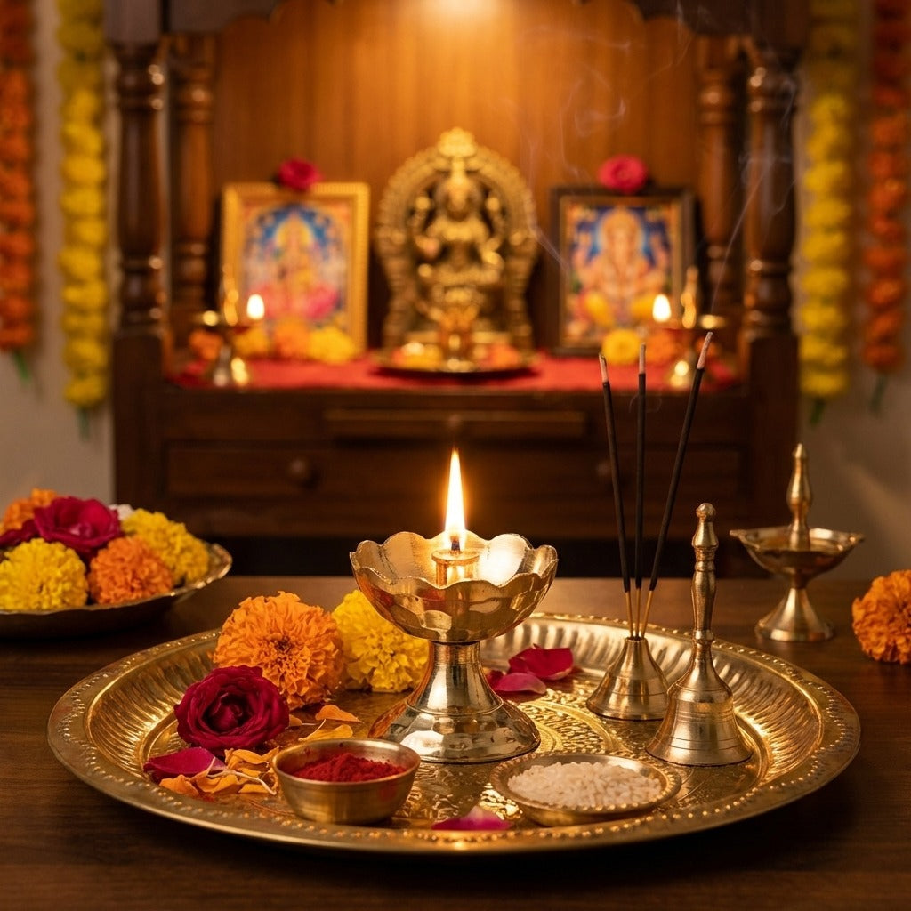 Brass Flower-Shaped Payali Diya