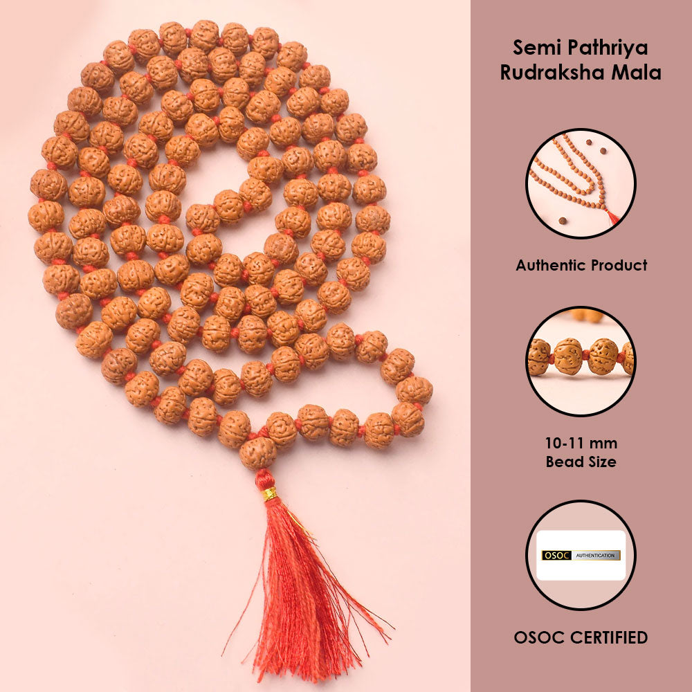 Semi Pathriya Rudraksha Mala 10-11mm