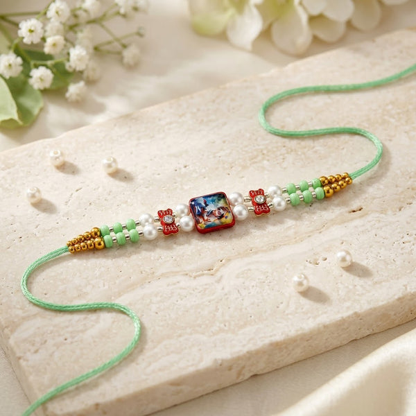 Traditional Bal Krishna Square Enamel Frame Kids Rakhi
